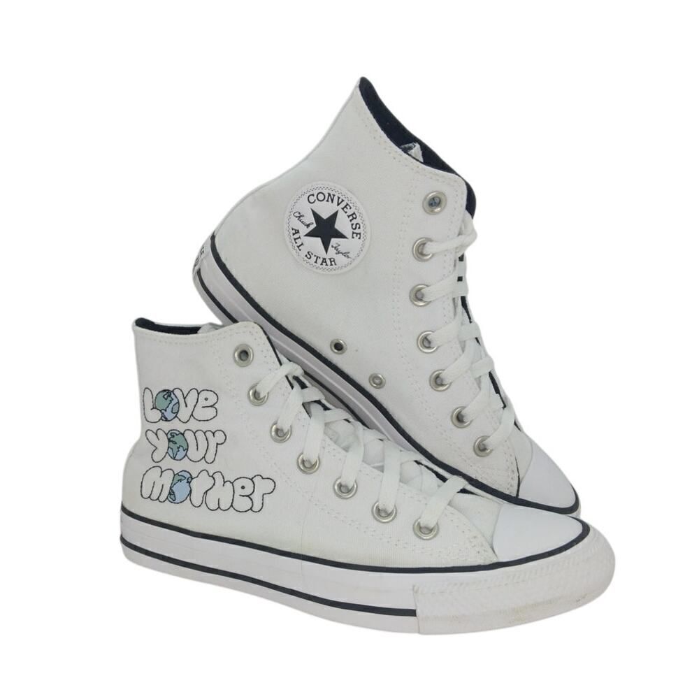 Converse All Star CT Womens Pre-owned White "Lover Your Mother" Sneakers - sz. 7